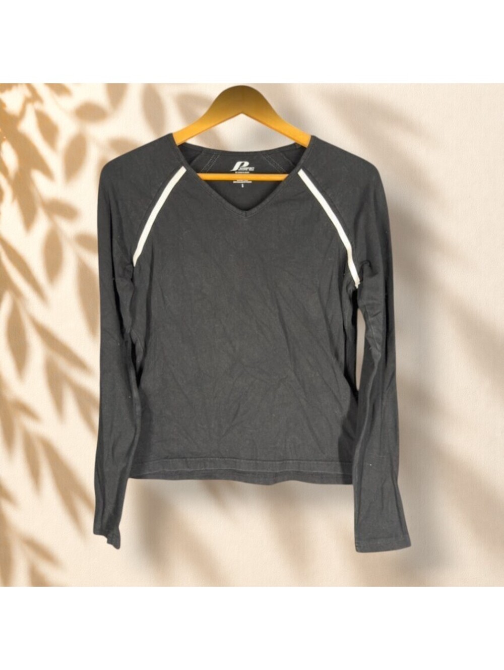 Prospirit Activewear T-Shirt Women S Small Black Long Sleeve V-Neck Cotton Gym
